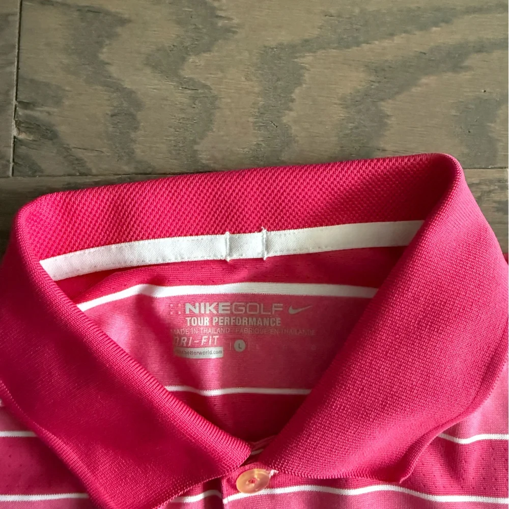 Nike Golf Dri Fit Tour Performance Pink White Stripe Polo Shirt Mens Large